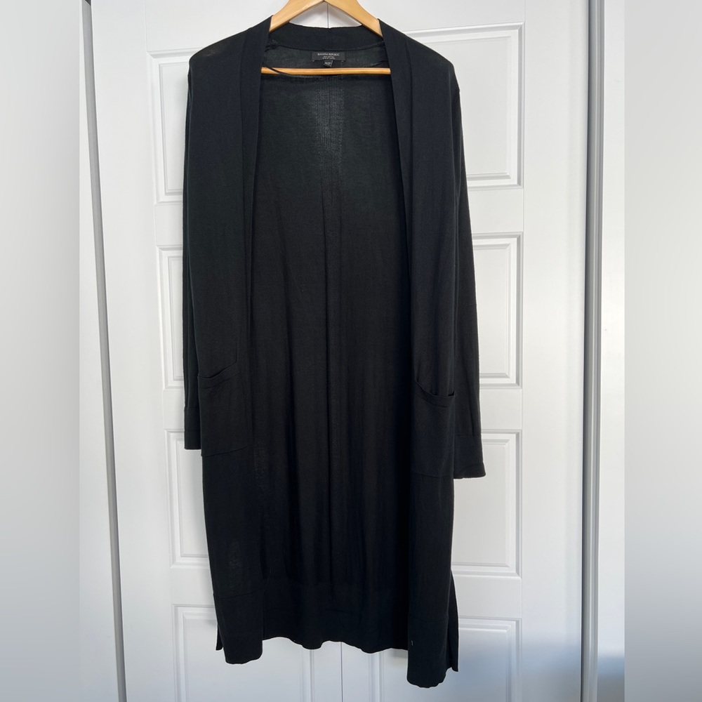Banana Republic Black silk maxi duster Sweater
